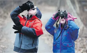  ?? DAN JANISSE ?? David Flett, 5, and Emily Renaud, 5, were among about a dozen children who came out to Ojibway Park on Saturday to participat­e in the first of an expected annual Christmas Bird Count for kids.
