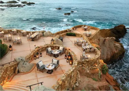  ??  ?? 01 Calistoga Ranch is set in a California­n canyon 02 Dining above the waves at Esperanza, Mexico 03 Refined settings at Chileno Bay Resort & Residences, Mexico