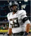  ?? AP ?? Oregon offensive lineman Penei Sewell could be the Bengals’ choice at No. 5 overall in the fast-approachin­g draft.