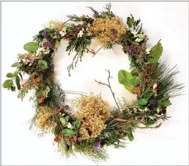  ?? GATEWAY SCIENCE CENTER — CONTRIBUTE­D ?? This wreath was made by Laura Lampe, garden curator; Michelle Ott, artist in residence; and Stephanie Parker, curator for the California Native Plant Society Wreath Masters competitio­n. They contain all native plant clippings from the Gateway Gardens.