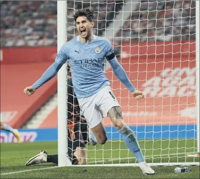  ?? PICTURE: PA ?? MAKING HIS MARK: A Yorkshirem­an settled the Manchester derby last night, Barnsley- born John Stones opening the scoring for Manchester City as they booked a fourth successive appearance in the Carabao Cup final with a 2- 0 win over Manchester United.