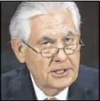  ?? J. SCOTT APPLEWHITE / AP FILE ?? Secretary of Statedesig­nate Rex Tillerson testifies on Capitol Hill in Washington at his confirmati­on hearing.