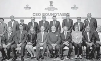  ?? ANI ?? Prime Minister Narendra Modi with the CEOS of 17 energy companies in Houston on Saturday.