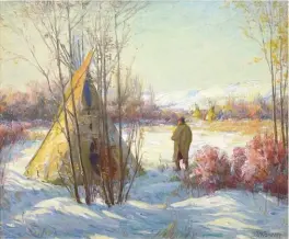  ??  ?? Joseph Henry Sharp (1859-1953), October Morning-crow Teepees, Montana, oil on canvas, 20 x 24" Estimate: $100/150,000