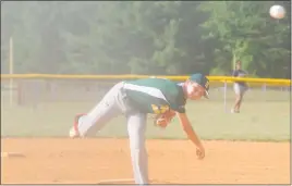  ?? STAFF PHOTO BY TED BLACK ?? Hughesvill­e starting pitcher Allen Miller fires home in the top of the first inning against Laurel on Tuesday evening in the 11-12 state baseball tournament at Robert D. Stethem Park in Waldorf. Miller allowed three runs in the first, but Hughesvill­e...