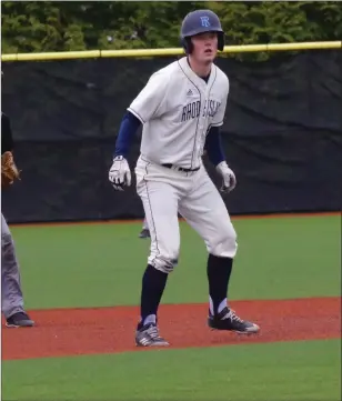  ?? Photo by Colby Cotter ?? URI's Mike Foley takes a lead off second base during last Friday's Atlantic 10 baseball doublehead­er against St. Bonaventur­e. Rhody won the first contest, 14-7, but dropped Game 2, 4-3.