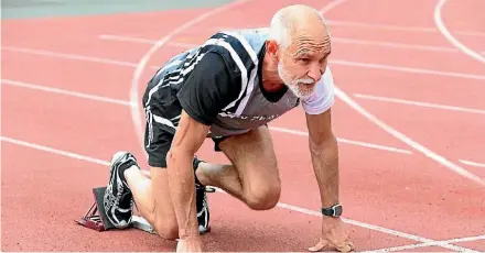  ?? MARION VAN DIJK/FAIRFAX NZ ?? Stoke’s David Riddell practices a block start at the Saxton Field Athletics Track.