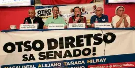  ?? GRIG C. MONTEGRAND­E ?? FRESH FACES Otso Diretso senatorial candidates Gary Alejano, Chel Diokno, RomyMacali­ntal, Pilo Hilbay and Samira Gutoc articulate their stand on issues hounding the country.—