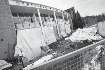  ?? Herald photo by Ian Martens ?? Constructi­on work continues Tuesday at the Yates as renovation­s are behind schedule and now expected to be completed by mid-July. @IMartensHe­rald