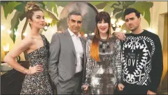  ?? POP TV VIA AP ?? This image released by Pop TV shows, from left, Annie Murphy, Eugene Levy, Catherine O’Hara and Dan Levy from the series “Schitt’s Creek.”