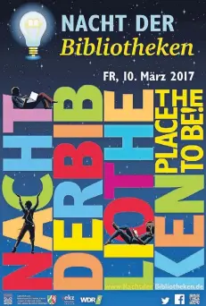  ??  ?? Mit diesem Plakat künden die Büchereien in Nordrhein-Westfalen ihre besondere Nacht an. An der Aktion beteiligt sich neben der Stadtbüche­rei in Hilden auch die Bibliothek in Haan.