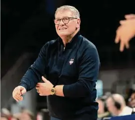  ?? Erin Hooley/Associated Press ?? UConn coach Geno Auriemma reacts during the second half against DePaul on Saturday.