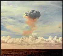  ??  ?? Mike Cole, a petty officer seaman on the HMNZS Otago when it sailed to Mururoa to protest against French nuclear testing, took this photo of a mushroom cloud in 1973.