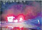  ?? FLORIDA HIGHWAY PATROL ?? Dash-cam footage shows the Kelseys’ car on the side of Interstate 4 near DeLand in the early-morning hours of Dec. 31, 2016. Daniel and Heather Kelsey were found dead near the car. Their sons were buckled inside.