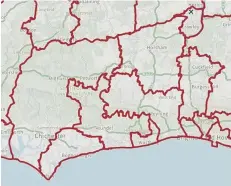  ?? ?? Map of initial proposals for new constituen­cy boundaries in West Sussex