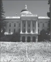  ?? JUSTIN SULLIVAN/GETTY IMAGES ?? The lawn in front of the California State Capitol is seen dead on June 18. As the California drought continues, the grounds at the State Capitol are under a reduced watering program.