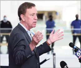  ?? Arnold Gold / Hearst Connecticu­t Media ?? Gov. Ned Lamont on Thursday announced that state agencies that serve customers face-to-face, such as the Department of Social Services, the Department of Labor and the Department of Motor Vehicles will reopen on June 1.