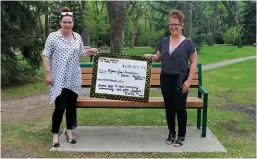  ??  ?? Business Women of Moose Jaw president Kayla Dale (R) proudly presents Moose Jaw Transition House executive director Jenn Angus (L) with this year’s donation from the PRISM Awards.