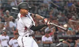  ?? ROB SCHUMACHER/THE REPUBLIC ?? Ketel Marte homers on Wednesday. Marte was 12 for 28 (.429) with four RBIs in Arizona’s just-concluded homestand.