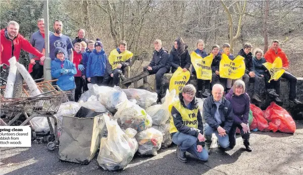  ??  ?? Volunteers cleared rubbish from Kittoch woods