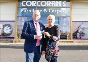  ??  ?? Kieran Corcoran and Majella Kelly outside Corcoran’s Furniture and Carpets’ new superstore at Manor Park inTralee.