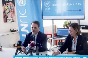  ??  ?? BRUSSELS: UNRWA Commission­er-General Pierre Krahenbuhl speaking at the press conference. —KUNA