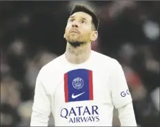  ?? ANDREAS SCHAAD/AP ?? PSG’S LIONEL MESSI reacts during the Champions League round of 16 second leg soccer match between Bayern Munich and Paris Saint Germain at the Allianz Arena in Munich, Germany, on Wednesday.