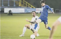  ??  ?? ON TARGET: Liam McAlinden’s goal was the only positive for Halifax on a miserable Boxing Day at Stockport