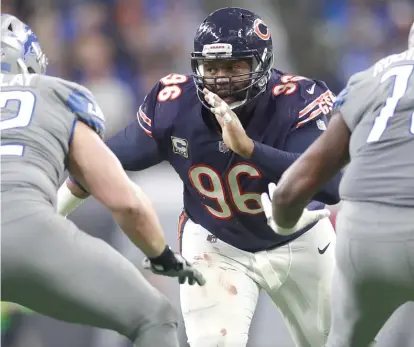  ?? | JEFF HAYNES/ AP ?? Despite a career- high eight sacks and 48 tackles, Bears defensive end Akiem Hicks was not selected for the Pro Bowl.