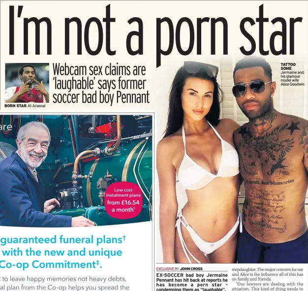  ??  ?? BORN STAR At Arsenal TATTOO SOME Jermaine and his glamour model wife Alice Goodwin