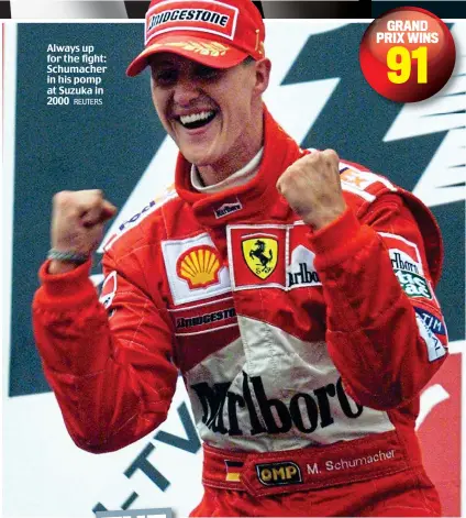  ?? REUTERS ?? Always up for the fight: Schumacher in his pomp at Suzuka in 2000