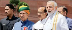  ?? PIC/NAVEEN SHARMA ?? PM Modi addresses the media as he arrives at Parliament House on the first day of Monsoon Session