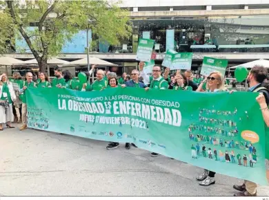  ?? M.G. ?? Primera manifestac­ión de apoyo a las personas con obesidad celebrada el pasado martes en Barcelona.