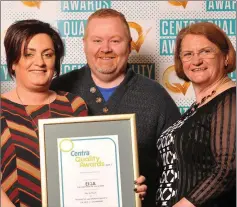  ??  ?? Shane and Siobhan Murphy, Murphy McCaffrey’s Centra, Rosslare receive the Q Mark from Irene Collins (right), CEO, EIQA.