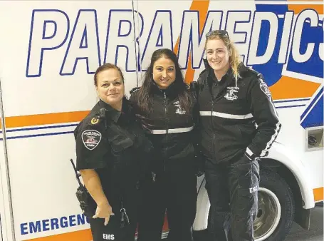  ?? PHOTOS: COURTESY PARKLAND AMBULANCE ?? Sherri Morrison, Brooke Mcinnes and Danielle Bolduc were among seven paramedics who made history last month as Parkland Ambulance’s first all-female street crew in Prince Albert. The organizati­on has been in operation for 45 years.