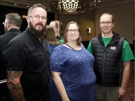  ?? KATHYRN GAITENS PHOTO ?? Matthew Jackson, left, Lisa Marie Gonsalves and Chris Hoffman are members of the ETFO Peel local, which pushed for action on hot classrooms.