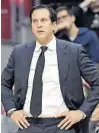  ?? MICHAEL LAUGHLIN/SUN SENTINEL ?? Heat coach Erik Spoelstra is focusing on the little things amid his team’s big concerns.