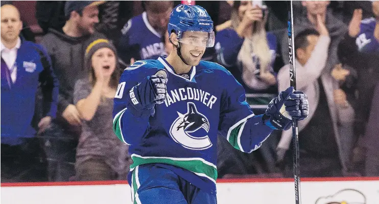  ?? — GETTY IMAGES FILES ?? Veteran Brandon Sutter and the Vancouver Canucks are used to playing from behind on the road, having scored first just nine times in 24 away games.