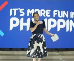  ?? PHOTO FROM DOT FACEBOOK ?? TOURISM Secretary Bernadette Romulo-puyat launches the renewed "It's More Fun In The Philippine­s" tourism campaign, which uses crowd-sourced photos and videos. The launch was held at the National Museum on February 18, 2019.