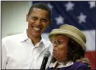  ?? BRETT FLASHNICK — ASSOCIATED PRESS FILE ?? Then-presidenti­al hopeful Sen. Barack Obama, D-ill., laughs with Greenwood County, S.C., Councilwom­an Edith Childs in 2007 in Aiken, S.C.