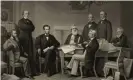  ?? Photograph: Alexander Hay Ritchie/Reuters ?? An illustrati­on depicting the first reading of the Emancipati­on Proclamati­on before the cabinet of President Abraham Lincoln.