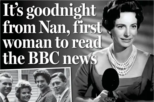  ??  ?? Pearls: Immaculate­ly dressed Nan Winton presents the news