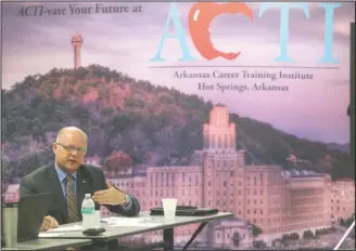  ?? The Sentinel-Record/Richard Rasmussen ?? NO FUNDING AVAILABLE: Arkansas Rehabilita­tion Services Commission­er Alan McClain tells legislator­s and local officials Monday that there’s no money in the ARS budget to continue operating the former Army and Navy General Hospital after the Arkansas Career Training Institute’s residentia­l program ends later this year.