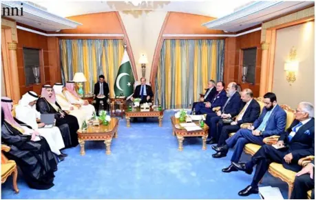  ?? ?? RIYADH: Saudi Minister for Finance H.E. Mohammad Al Jadaan calls on Prime Minister Muhammad Shehbaz Sharif on the sidelines of a special meeting of the World Economic Forum.