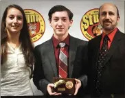  ?? COURTESY OF RICHARD FIKE SR. ?? From left, Tori Popovic of Cleveland, Riley Caya of Madison Village and Allen Roth of Beachwood were all nominated for “Best Pull” at the first-ever Stunt Awards Banquet sponsored by Stunt Predators USA & SFX on Jan. 18 in Madison Village. Caya took home the award for his stunts in the movie”I See You,” which opened at theaters in December.