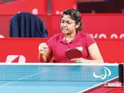  ?? — Twitter ?? Indian paddler Bhavinaben Patel celebrates her win over Great Britain’s Megan Shackleton at the Tokyo Paralympic­s on Thursday.