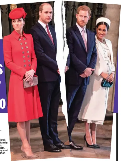  ??  ?? A split in the family: Kate, William, Harry and Meghan