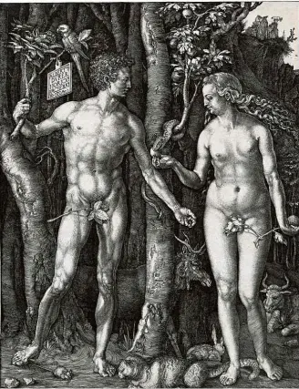  ?? Los Angeles County Museum of Art/Divulgação ?? Adão e Eva em gravura de Albrecht Dürer, de 1504