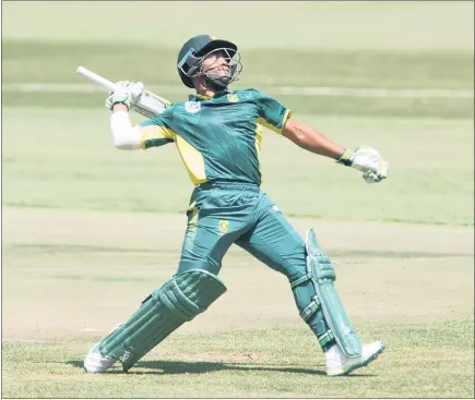  ?? PICTURE: BACKPAGEPI­X ?? Themba Bavuma of South Africa celebrates his century during the ODI match between South Africa and Ireland at Willowmoor­e Park in Benoni yesterday.
