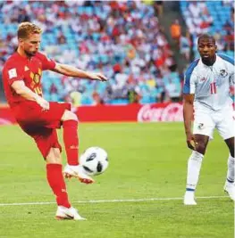  ?? Reuters ?? Belgium’s Dries Mertens scores the first goal against Panama during the group G match at the Fisht Stadium, yesterday.